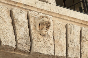 Sculpted Lion Head On a Building Facade in Rome, Italy