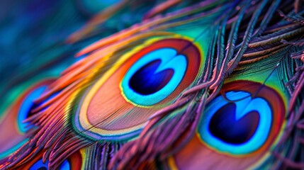 Close-up of vibrant peacock feathers