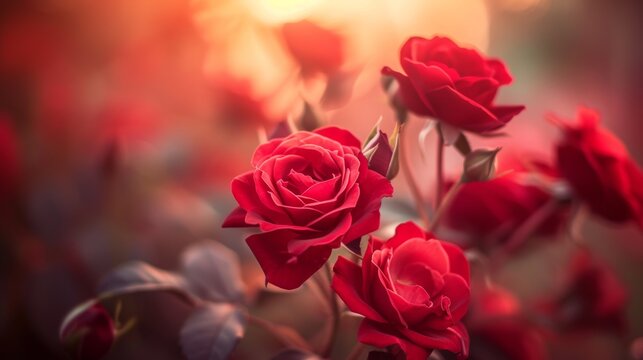 Blooming red roses with soft background