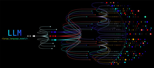 Illustration of abstract stream. Artificial intelligence. Big data, technology, AI, data transfer, data flow, large language model, generative AI
