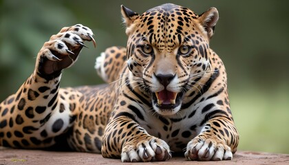A-Jaguar-With-Its-Paw-Raised-Ready-To-Strike- 2