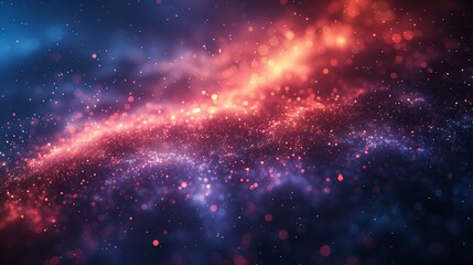 A mystical abstract background of galactic dust and starlight with a shimmering gradient from warm red to cool blue, suggesting an expansive cosmic scene. - obrazy, fototapety, plakaty