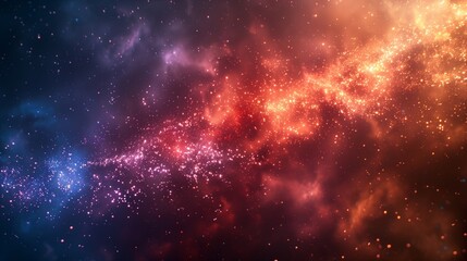 A mystical abstract background of galactic dust and starlight with a shimmering gradient from warm red to cool blue, suggesting an expansive cosmic scene. - obrazy, fototapety, plakaty