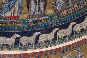 Mosaic Detail Depicting Sheep at the Santa Maria in Trastevere Church in Rome, Italy