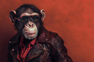 stylish monkey wearing leather jacket and sunglasses exuding attitude and confidence in a cool portrait digital art