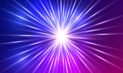 Abstract light burst with digital lens flare background. Explosion in universe. High speed. Radial motion effect. Light trails. Star burst. Futuristic, technology background for banner, poster. Vector