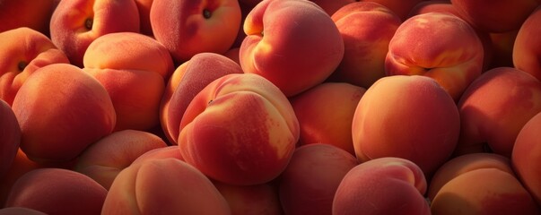 Close-up of fresh peaches in abundance - obrazy, fototapety, plakaty