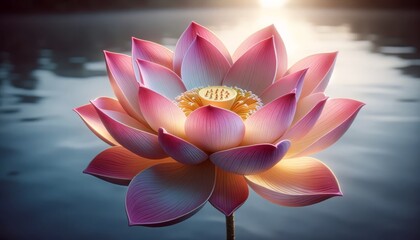 Close-Up: Blooming Lotus Flower with Pink Petals and a Golden Center