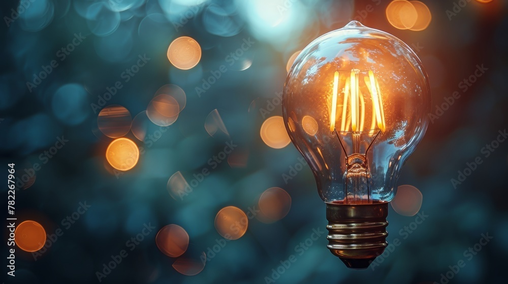 Aufkleber illuminated light bulb against a bokeh background