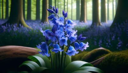 Close-Up: Vibrant Bluebell Flowers in a Forest with Rich Blue Petals