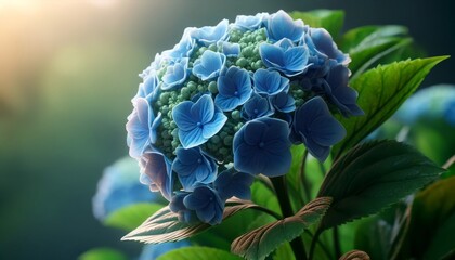 Close-Up: Blue Hydrangea Cluster in Full Bloom Showcasing Intricate Small Flowers