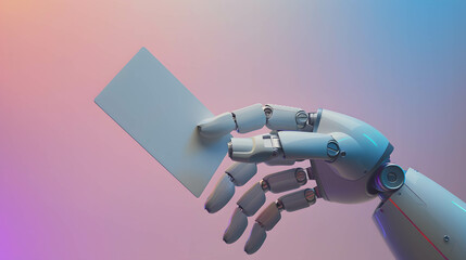 Using advanced technology in finance and investment, robotic hand holding card or credit card