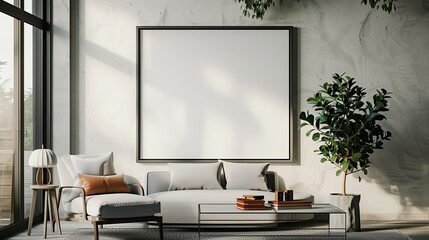 Frame mockup, ISO A paper size. Living room wall poster mockup. Interior mockup with house background. Modern interior design. 3D render
 - obrazy, fototapety, plakaty