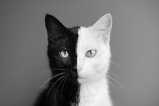 yin and yang adorable black and white cat portrait pet photography