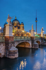 The Berlin Cathedral with the famous TV Tower at twilight