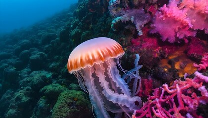 Naklejka na ściany i meble A-Jellyfish-In-A-Sea-Of-Colorful-Coral- 2
