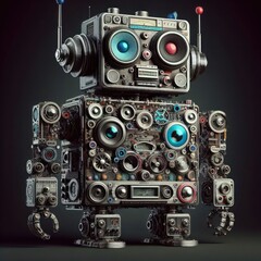 a robot made of analog stereo equipment, digital art