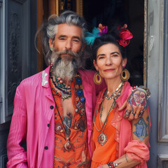 Portrait of stylish bohemian couple 