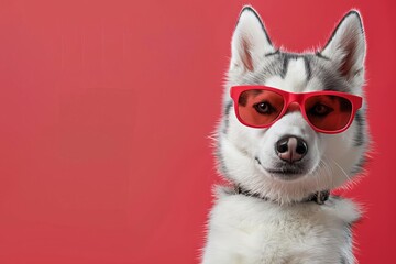 white husky dog wearing red sunglasses cute and stylish pet portrait aigenerated