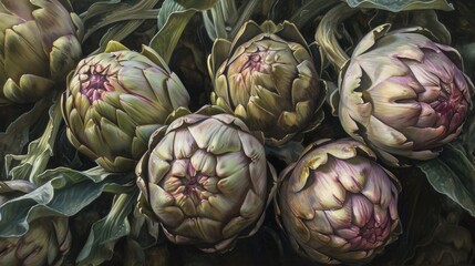 Obraz premium Close-up of artichokes in natural light