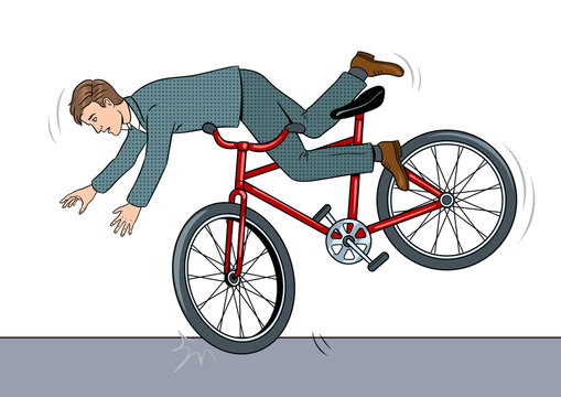 Man is falling off bicycle pop art retro PNG illustration. Isolated image on white background. Comic book style imitation.