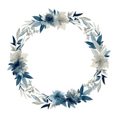 Floral indigo illustration. Vector watercolor botanic frame for wedding or greeting card. - 782272739