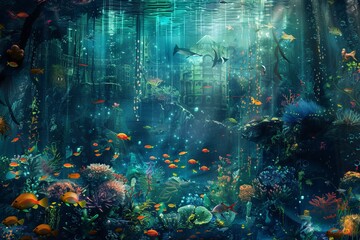 a digital masterpiece depicting a magical undersea realm.