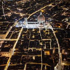 Aerial view of the Florence Cathedral at night