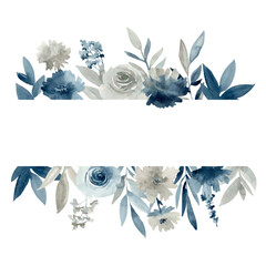 Floral indigo illustration. Vector watercolor botanic frame for wedding or greeting card. - 782273173