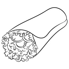 Burrito coloring PNG illustration. Isolated imag on white background. Comic book style imitation.