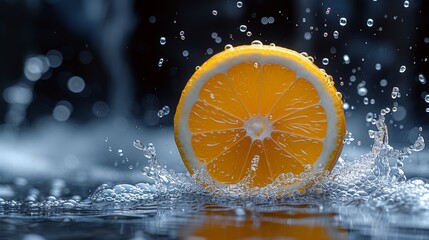Slice of orange splashing in water