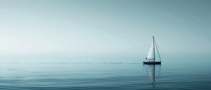 Peaceful seas, lone sailboat, clear skies – a minimalist scene captured beautifully in this image.