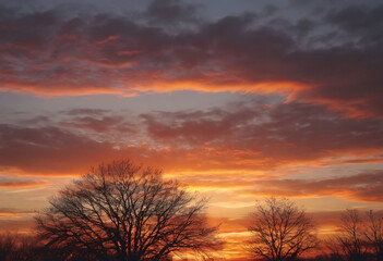 Fototapeta premium Sunrise on a plain, golden hour, vegetation