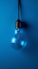 Single light bulb against a blue background