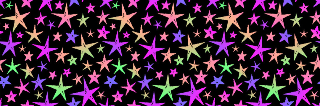Seamless pattern of bright stars on a black background