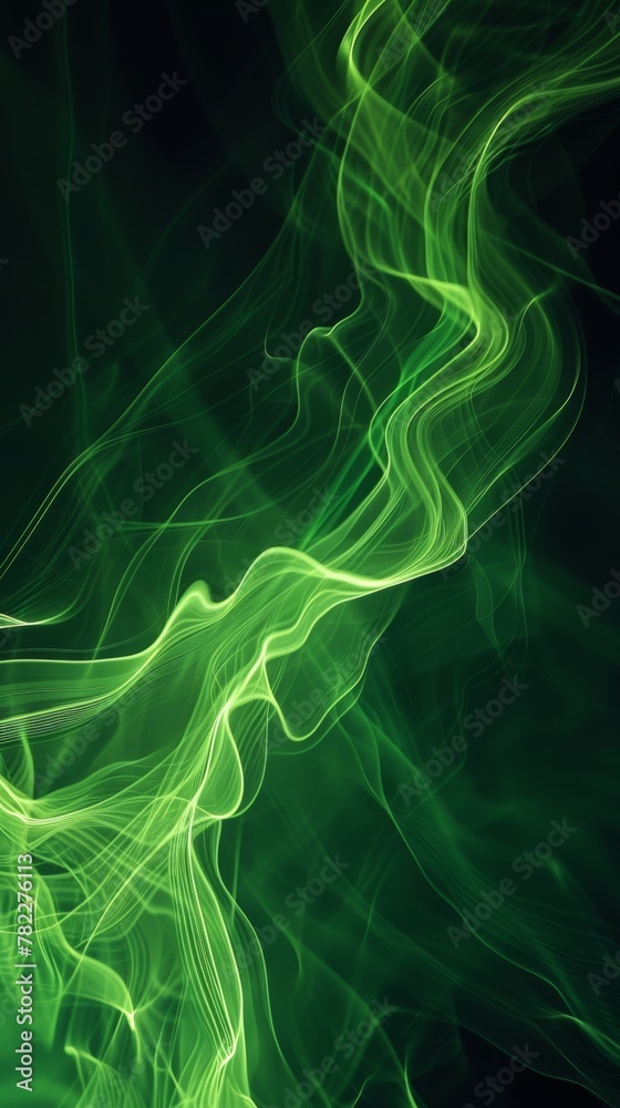 Aufkleber abstract green smoke wave patterns on dark background