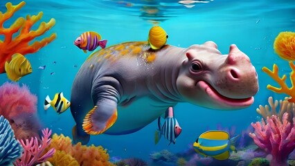 
hippo with fish fins