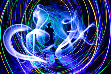 Night photography using lightpainting technique. Luminous effects with wide exposure photos. Art...