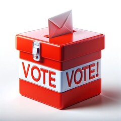 Red ballot box with emphatic 'vote' text for election and democracy concept - obrazy, fototapety, plakaty