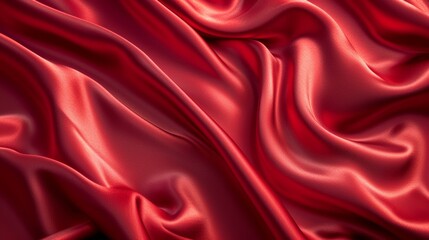Obraz premium Close-up of red satin fabric with waves and folds