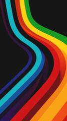 colorful curved rainbow stripes on black background pattern, abstract multicolored stylish wallpaper, lgbt colors