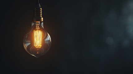 Glowing filament bulb on dark background - obrazy, fototapety, plakaty