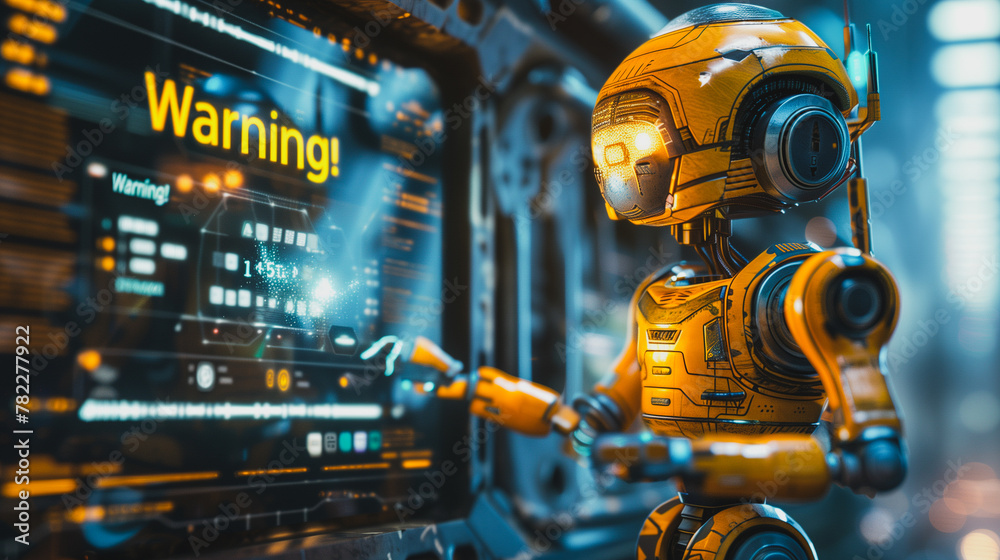 Poster a robot is shown on a computer screen with the words 