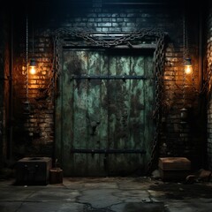 Fototapeta na wymiar rusty door in a dark room