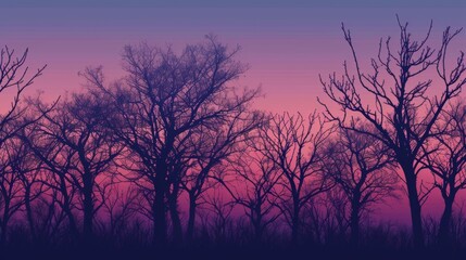 Silhouetted trees against twilight sky
