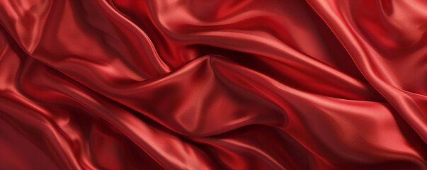 Elegant red satin fabric with smooth waves - obrazy, fototapety, plakaty