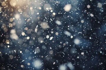 Winter Snowflakes Falling on Dark Blue Background