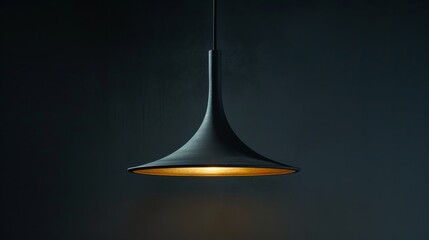 Minimalist pendant lamp with warm light against a dark background - obrazy, fototapety, plakaty