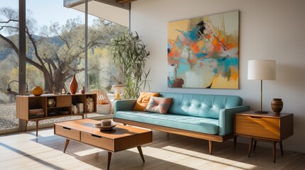 retro home interior living room mid century modern furniture