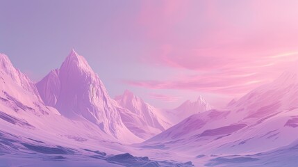 Serene pink sunrise over a snowy mountain landscape